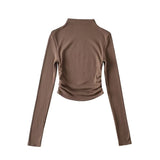 Autumn And Winter Plus Velvet Street Ins Hot Girl Solid Color Repair Small High-Neck Curved Long-Sleeved T-Shirt
