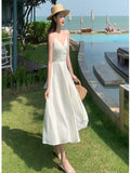 2025 New French First Love White Temperament V-Neck Beach Long Dress Pure Lust Wind Sling Dress Summer Women's Dress