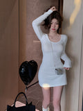 Autumn And Winter Design Knitted Knitted Velvet Dress Woman 2025 New Solid Temperament Bag Ass Short Skirt