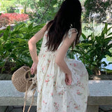 Broken Flowers Hanging Dress Female Students In Spring And Summer Loose Meatless Sleeveless A-Skirt Long Skirt Sweet Fresh