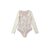 Fashion New Lace Splicing Long Sleeve Crobrate Crobrate Yarn Net Hollow Hook Babes Conjoined Shirt
