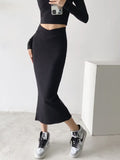 Ins Babes V-Sistered Fork Dress Girl Autumn New Personality Pit Knitted Hip Skirt Half-Dress Skirt