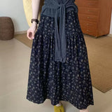 Summer Retro Style With Pocket Creades Half Skirt Woman New Tight Waist A Long Skirt Umbrella Skirt