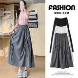 New Girl Style Design Sense Spliced Bow Half-Dress Women's Summer Loose Color High-Waist Temperament A-Character Dress