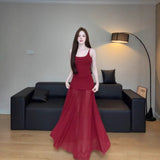 Light Fairy Dress Summer New Cool Art Series Stitching Mesh Knitted Long Skirt
