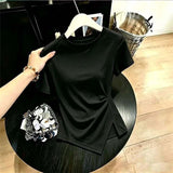 Pure Round Neck Solid Color Irregular Short-Sleeved Short-Sleeved T-Shirt Girl Summer Hottie Fashion Thin Short-Sleeved T-Shirt Girl Trend