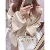 KANING High-End Sense V-Neck Powder Solid Color Sweater Women 2026 Autumn And Winter Soft-Creating Thighs Languid T-Shirt