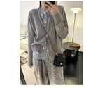 KANING Gray Fake Two-Piece Round-Neck Button Knitted Cardigan Women 2026 Autumn New Women's Korean Version Of Sweater Tide