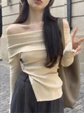 Ins Sexy Hottie Word Shoulder Autumn And Winter Bottom Women's Top Dress Korean Version Of Body-Repair And Bottom Personality Top Lady