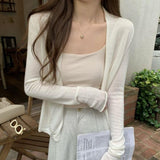 Korean Pure Color Gentle Knitted Shirt Women's Summer Cardigan Sunscreen Thin Leisure Long Sleeves With Small Top Coat