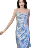 Medium-Long Floral Sling Dress Summer French New Sexy Temperament Tea Break Fork Skirt