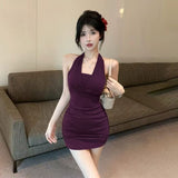 Famous Wind Chain Hanging Neck Tied With Evening Dress Sling Skirt Women's Summer Pure Lusty Sexy Back To The Waist Dress