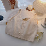 KANING Korean Version Of Sling Knitted Vest 2026 Autumn New V-Neck Vest Folded Knitted Shirt