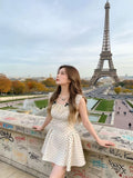 French Thousand Gold Storm Lace Side Dress Girl Summer Small Design Flying Sleeves To Close Waist A Short Skirt