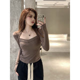 French Temperament Pure Style Collar Long-Sleeved T-Shirt Women's Autumn And Winter New Tight Body Slimming Bottom Shirt Top
