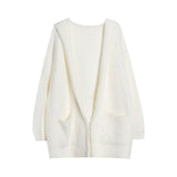 KANING Hooded Imitation Water Velvet Knitted Cardigan 2026 Autumn New Women's Long Languid Sweater Coat