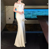 Liu Zhixian Cannes Moonlight White Dens Down Dress Light Dress Body Slanted Shoulder Sleeveless Dress Summer Dress