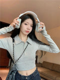 Pure Style Hottie Short-Term Collection POLO Collar Long-Sleeved Top Girl Sweet Spicy Bottom Shirt Repair T-Shirt Set In A T-Shirt
