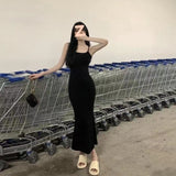 Threaded Temperament Tight-Gicked Ass Mother Sling Dress Summer 2025 New Sexy Hottie Mid-Long Dress