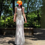 Temperament Princess Style White Lace Folded Sling Dress Women's Summer New Flower-Scuffed And-Coaled Dress
