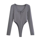 Women's Retro U-Neck Half-Neck Long-Sleeved Blouse Hottie Solid-Colored Sexy Bottom T-Shirt