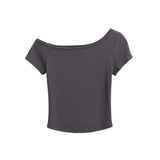 Slim Short-Sleeved Top Women's Summer Sexy T-Shirt Season Single-Word Shoulder Pure Desire Short Thread Thin Top