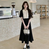 Korean Version Of Large-Size Women's Fat Mm Black Dress Women's Summer French Lace Dolls To Receive Skinny Black Dress