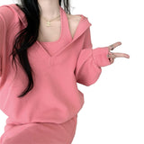 High-End Long-Sleeved Jacket Suit Women 2026 Spring And Autumn New Temperament Lady Hanging Neck Dress Two Sets