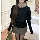 KANING Autumn And Winter New Gentle Wind Can Be Detachable Collar Cloak Shawl With Two Sets Of Knitted Shirt Tops