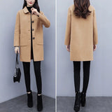 Autumn And Winter Korean Version Has Pocket Button Hair, Coat Female Large Size Loose Age Reduction Long Coat