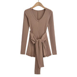 Spice Girls Autumn New Thickened Y-Neck Spliced Waist Strap Two Sets Of Long-Sleeved T-Shirts Thin