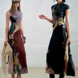2025 New Three-Color New Chinese Style Before And After Two Crash Color Printing Cheongsam Dress