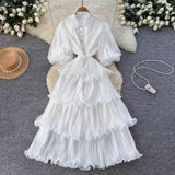 French Retro Court Heavy Industry Nail Drill Lantern Sleeve Strap To The Waist To Show Thin Temperament Lotus Leaf Side Pressure Skirt Dress