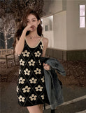 Vintage Flower Sling Knitted Dress Summer Women's New Design Small Skirt Waist A Skirt