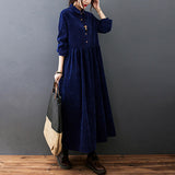 2026 Autumn Dress New Literary And Art Women's Clothing Large-Size Leisure Warm Wick Velvet Collar Long Swing Dress Women