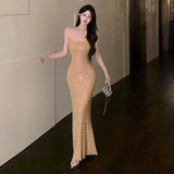 Shining Water Drill Sling Dress Women's Summer Pure Sexual Slim Dress Show Body Tight Ass Skirt