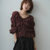 Real Shooting A Large Number Of Goods Autumn New Horn Sleeves Folded Long Sleeves Shirt Coat Heavy Industry Thin Shirt