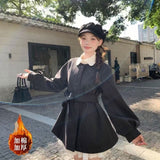 Autumn And Winter New Korean Version Of Temperament Warm Tied With Lantern Sleeve Coat Simple Commuter Coat Coat Coat
