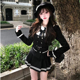 College Style JK Uniform Suit Women's Autumn And Winter Huge Look Thousand Gold Black Long-Sleeved Shirt Top Half Short Skirt