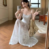 Summer French Net Yarn Sexy Babes Sling Dress Women's Holiday Wind Big Swing Dress