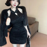 Summer New Chinese Hanging Neck Cheongsam Buckle Dress Girl Small Man High Waist Hot Babes Hip Skirt
