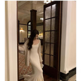Autumn Sexy Style Pure Color Low-Necked Long Sleeve Dress Female Senior Feel Waist-Buffed Fishtail Long Dress