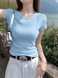 2026 Simple Temperament Round-Neck Short-Sleeved Female Slimming Commuting Korean Women's Top Dress