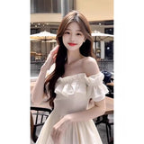 2025 Summer Feeling White Collar Dress Female Pure Hot Girl Wind Wood Ear Shoulder A Short Dress