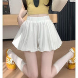 Solid Color Tight Waist Fluffy Pongarus Skirt Folds With Pocket Skirt Dress Girl Fashion Age-Old Sweet Girl Style Shorts