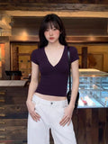 Slim Slimy And Sexy Pure Desire V-Neck Hottie Short-Sleeved Fashion Casual T-Shirt Girl Top