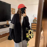 KANING Korean Striped V-Neck College Wind Loose Knits 2026 Autumn And Winter New Women's Sweater Coat
