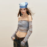 Vintage Sweet Hottie Word Shoulder Long-Sleeved T-Shirt Girl Autumn New Slim Slim Short Top Tide