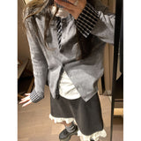 KANING Lattice Splicing Two Knitted Cardigan Women 2026 Autumn And Winter New Lazy Sweater Top Coat