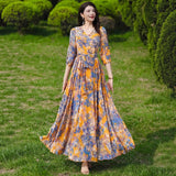 Summer Printing Bubble Sleeve V Tie With Dress Femininity Slim Mother Dress Beach Dress